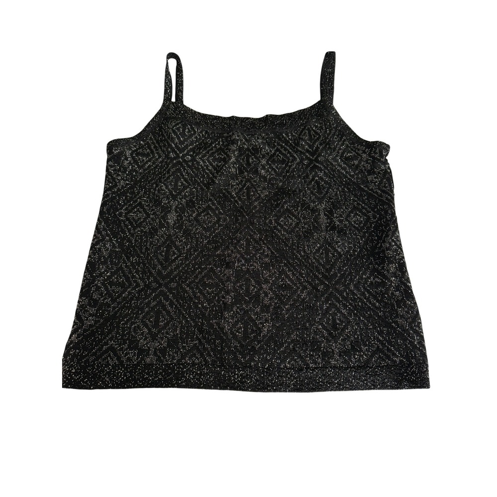 Vintage‎ Black Metallic Geometric Knit Cami Top Diamond Pattern Sparkle Tank M